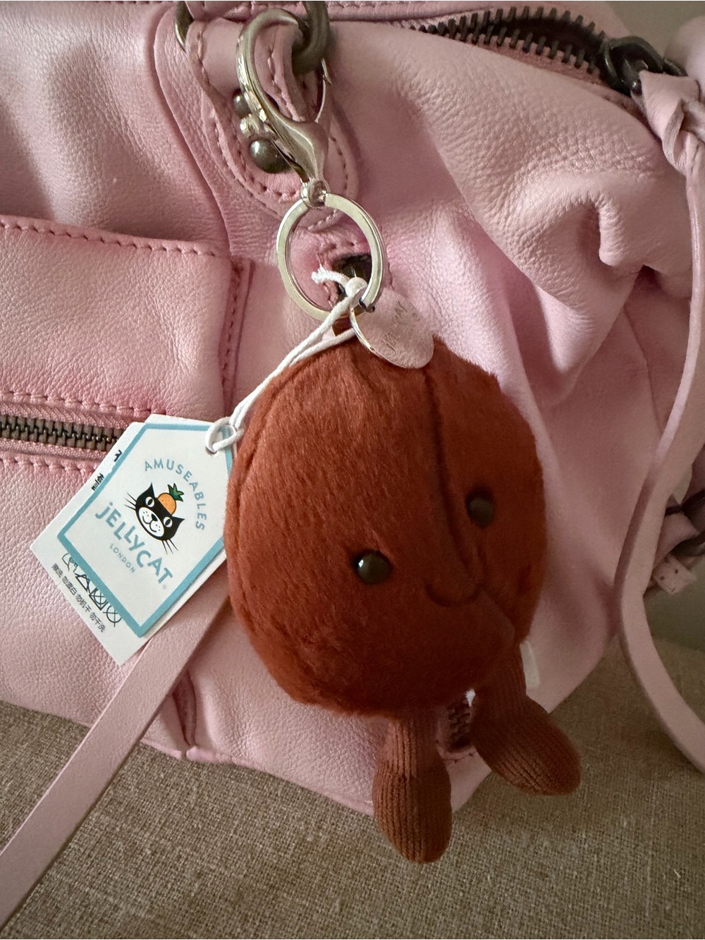 Authentic Jellycat Amuseables Brown Plush Coffee Bean Key Chain/Purse Charm